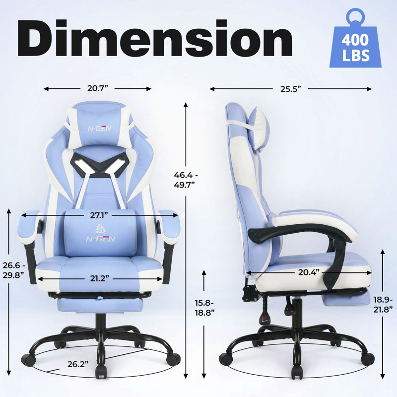 High-Back Adjustable Reclining Ergonomic Fabric PC & Racing Game Chair, White/Purple