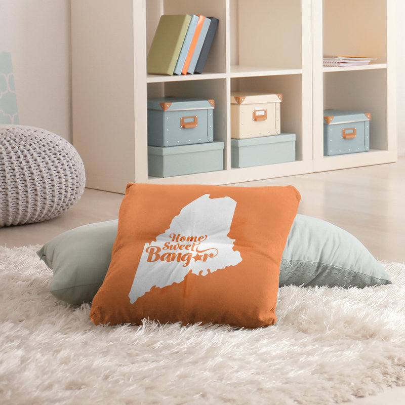 Reversible Throw Pillow, 26" H x 26" W, Orange, Bangor/Maine