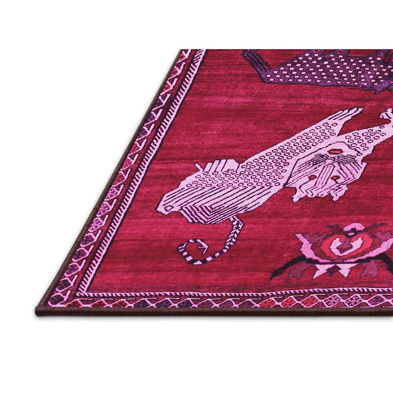 Tapis rose tissé à la machine, Rectangle 7 pi x 9 pi