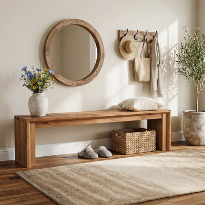 63-Inch Solid Wood Entryway Bench, Farmhouse End of Bed Bench for 2-3 People