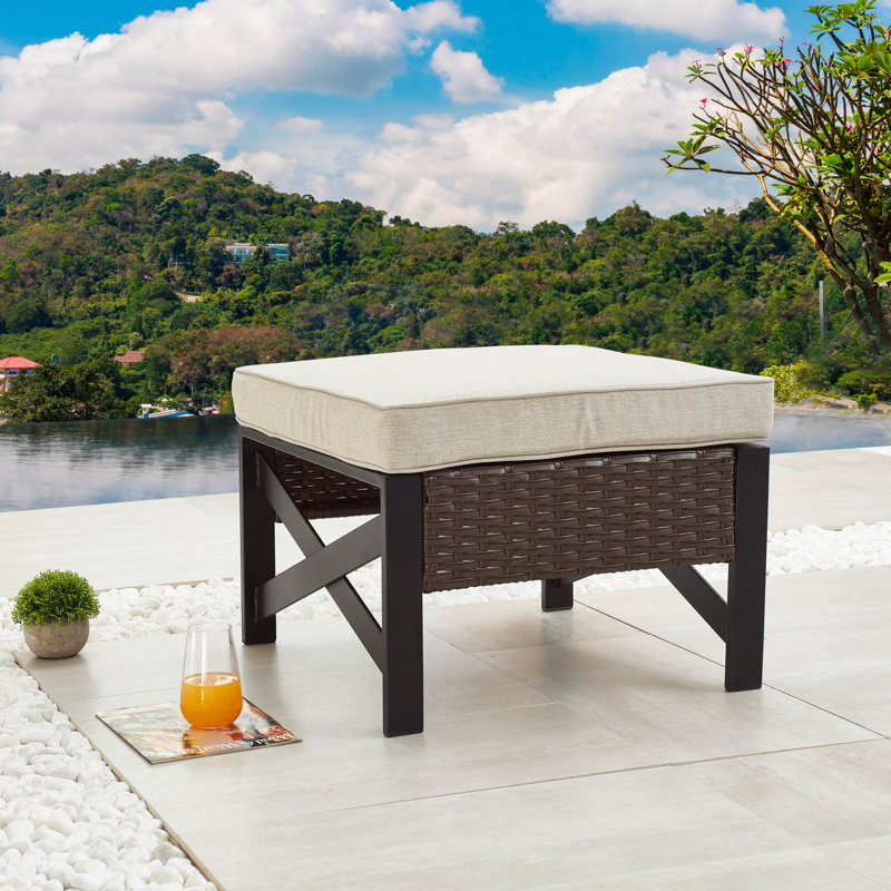 Ajai Metal Outdoor Ottoman with Sunbrella® Cushion