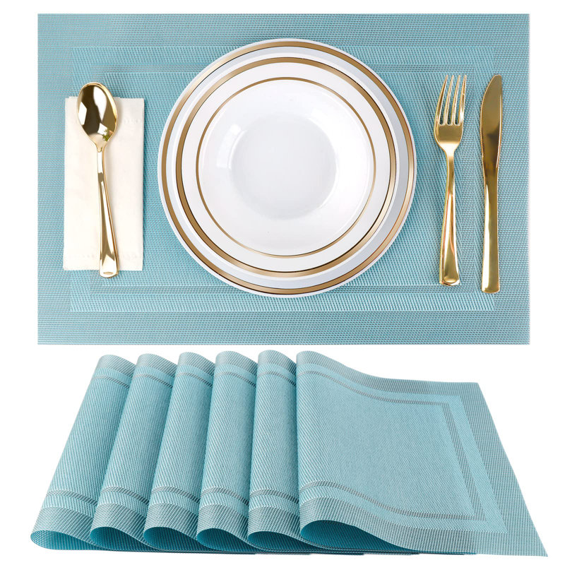 Blue Heat-Resistant Woven Vinyl Placemats, 6 Pack