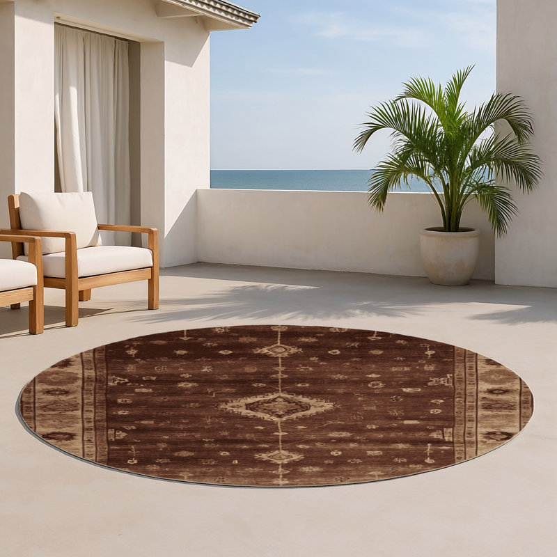 Tapis intérieur et extérieur brun Overdyed, Rond 5 pi