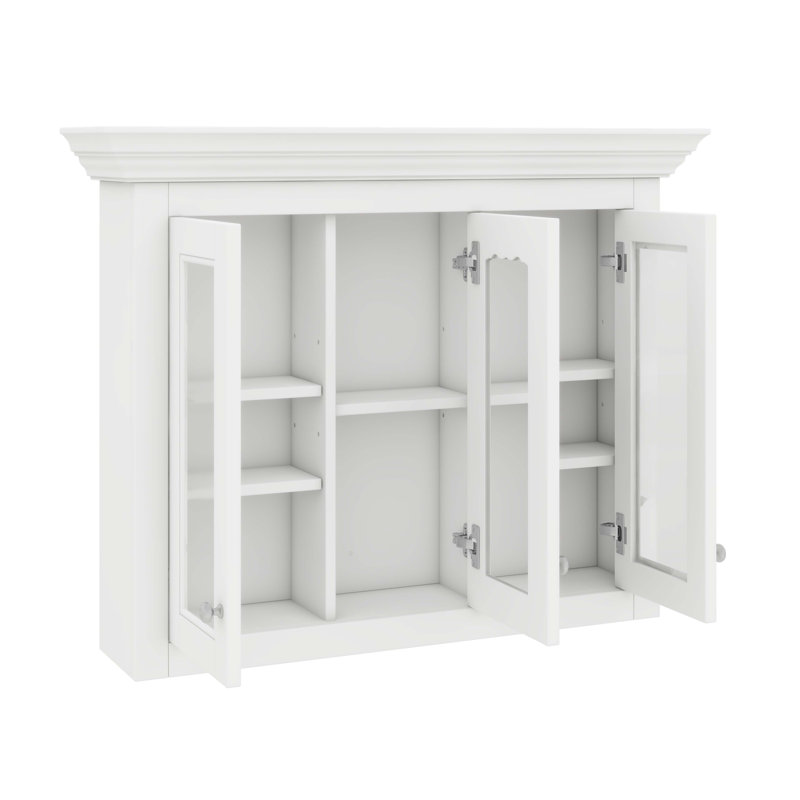 Armoire à pharmacie avec miroir, armoire de rangement murale de salle de bain 35 "avec portes en verre et tablettes réglables, armoire de rangement au-dessus de la toilette