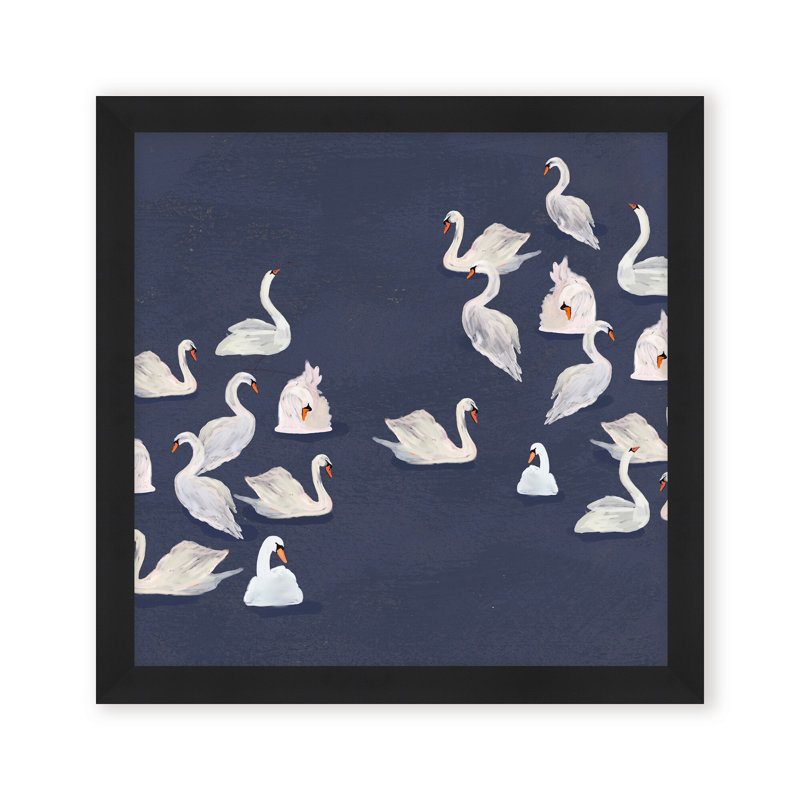 Nature Inspired Modern Ensemble: Swan Serenade, 24" H x 24" W, Framed Print, Gold