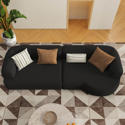 110" Modern Boneless Curved Sectional Sofa, Modular Boucle Couch with 4 Throw Pillows for Living Room