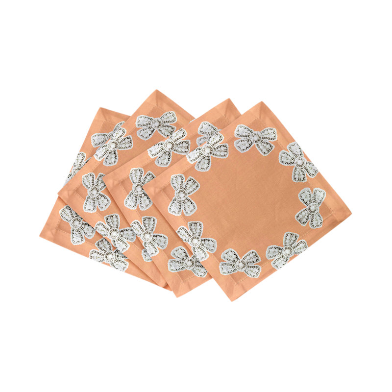 Serviettes de cocktail en satin de coton Pearl Bow, Pêche