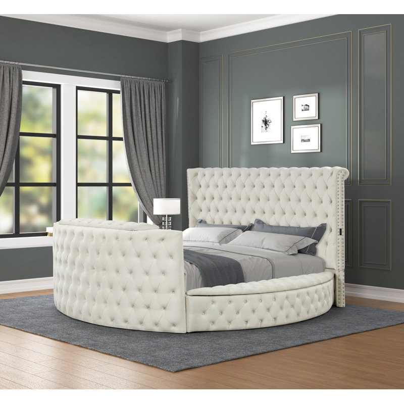 Kavinda Upholstered TV Bed Storage Bed, Cream, Queen