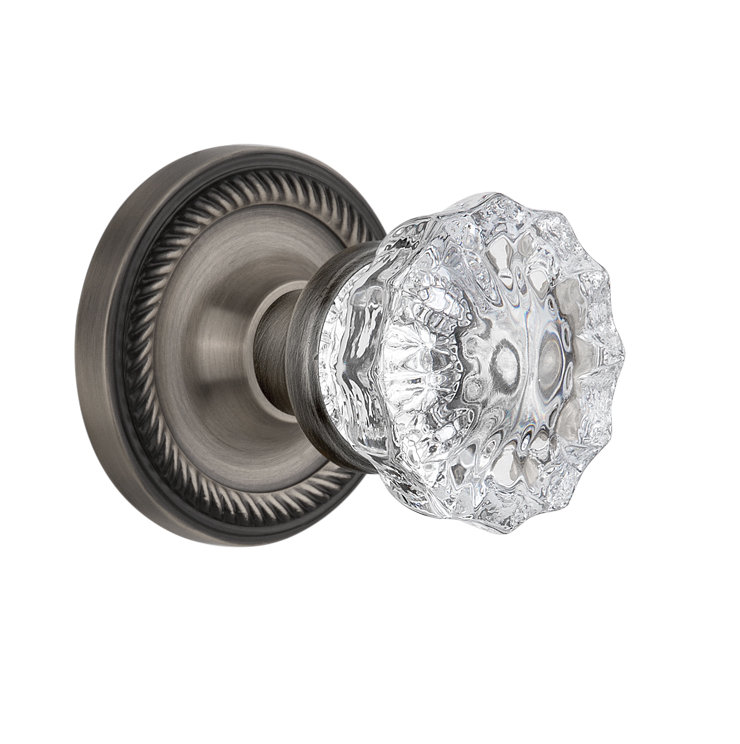 Rope Rosette with Crystal Door Knob, Antique Pewter, 2-3/8"