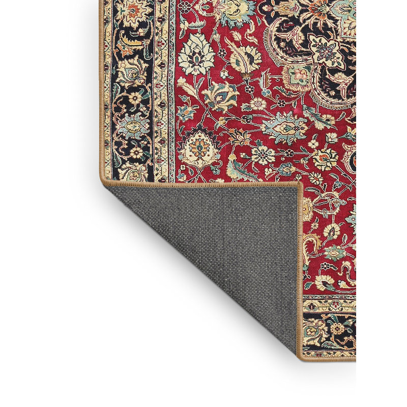 Beige oriental adamine/noir/rouge Tapis décoratif, Rectangle 5 pi x 8 pi