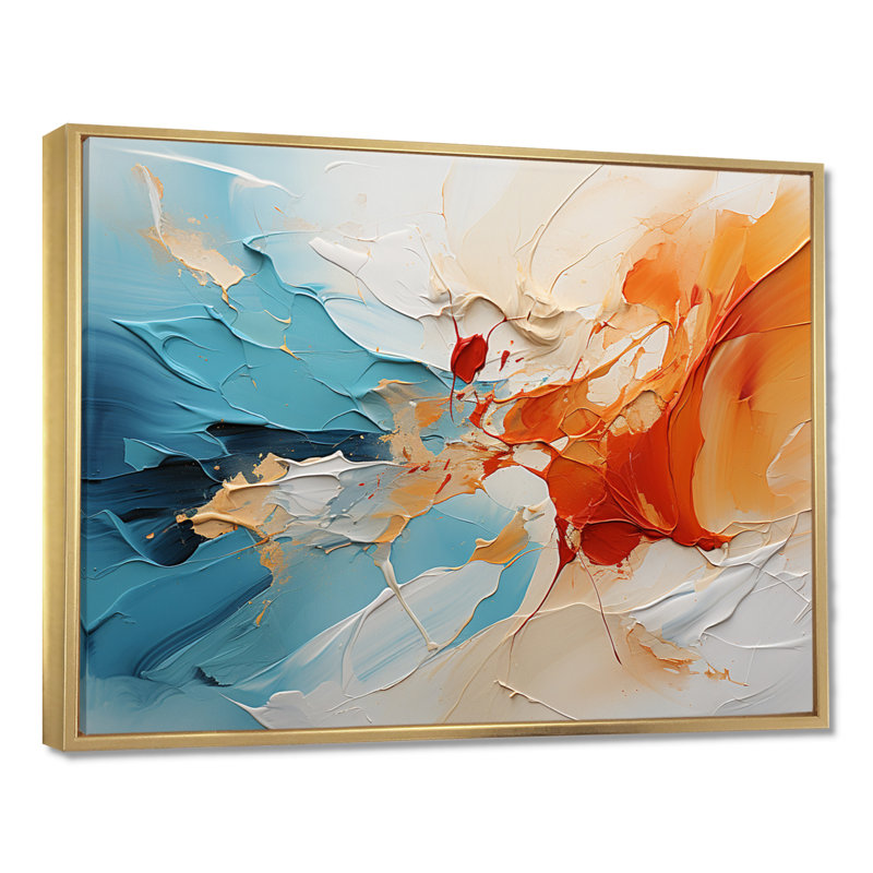 Coming Together - Art mural abstrait, H 16 po x l 32 po x P 1 po, Toile avec cadre flottant or