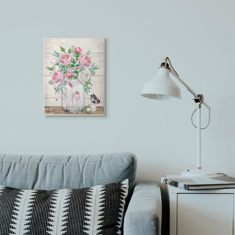 « espère-pot papillon rose », reproduction d’art, H 13 po x l 19 po x P 0,5 po, Plaque en bois