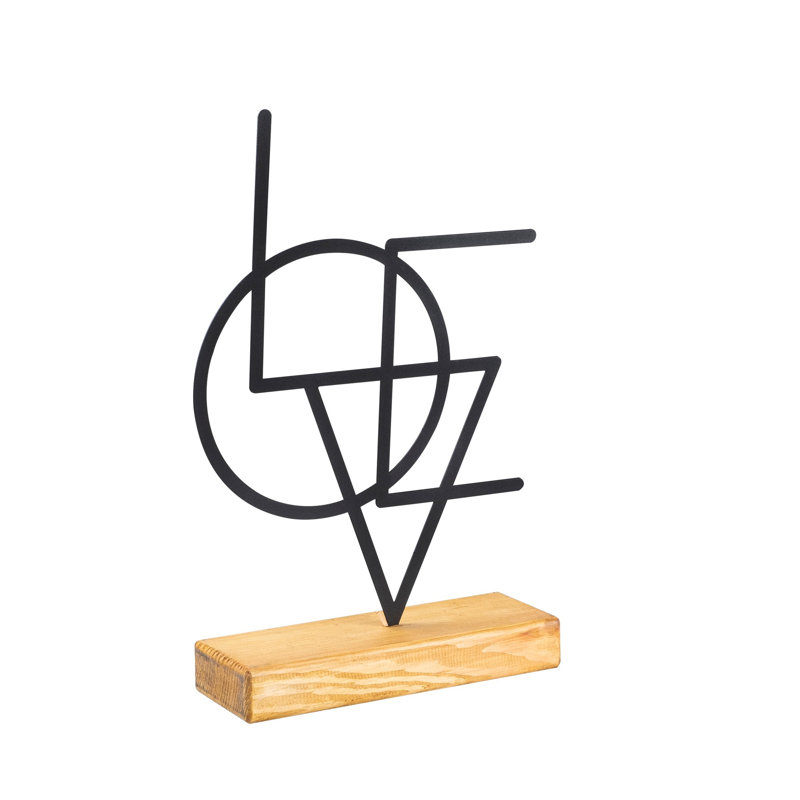 Elegant Decorative Object, Black Metal & Wood Accent | 100% Metal (Thickness: 0.06 in) & Real Wood Base (Thickness: 1.6 in) | Dimensions: 8.3 x 16.1 x 1.6 in | Unique Design for Home Decor, Stylish & Durable