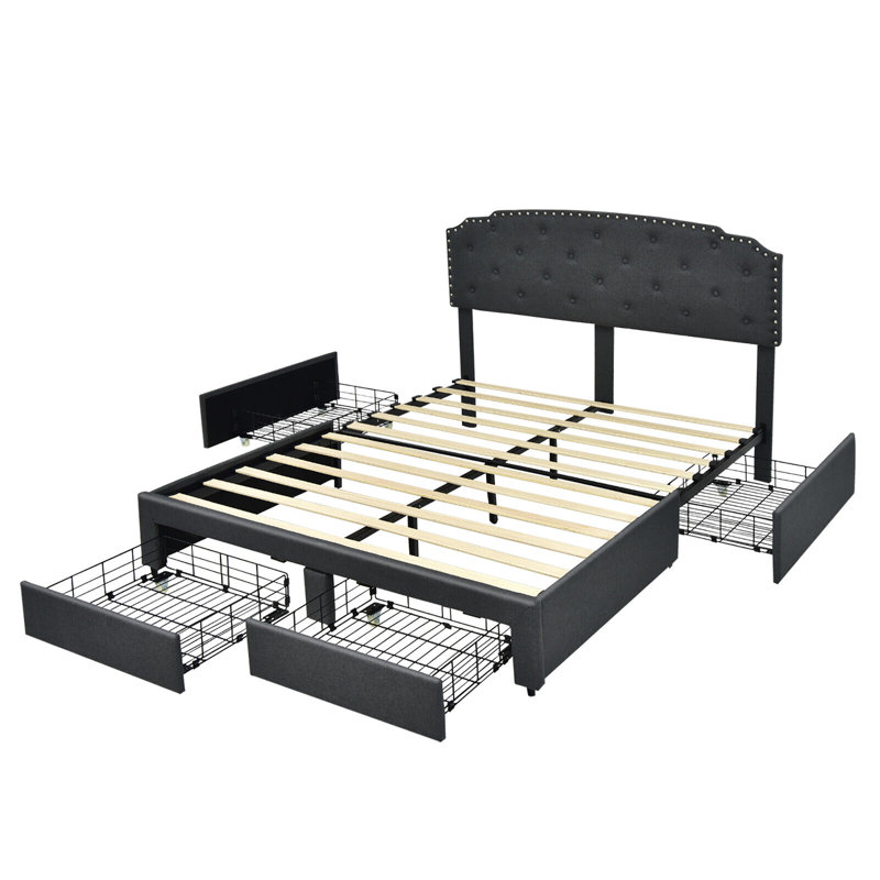 Alania Upholstered Metal Platform Storage Bed, Full