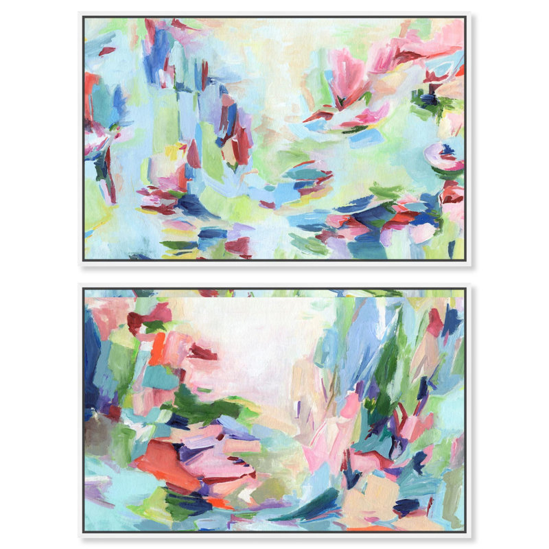 «Infinite Heaven», ensemble de 2 toiles vertes et bleues par Art Remedy, H 10 po x l 15 po, Cadre flottant blanc