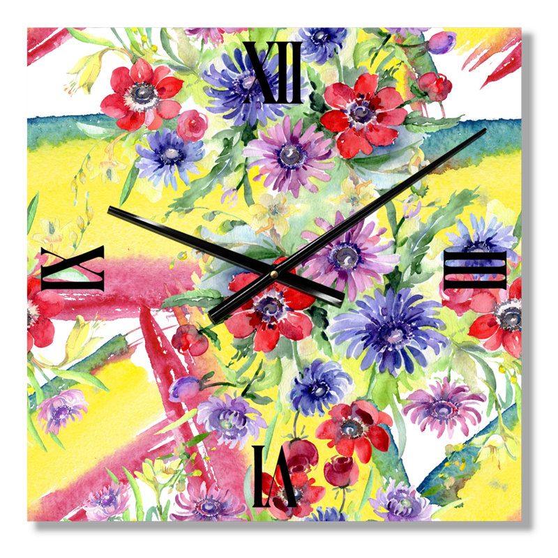 Horloge murale Vibrant Wild Spring Leaves and Wildflowers, Moyen