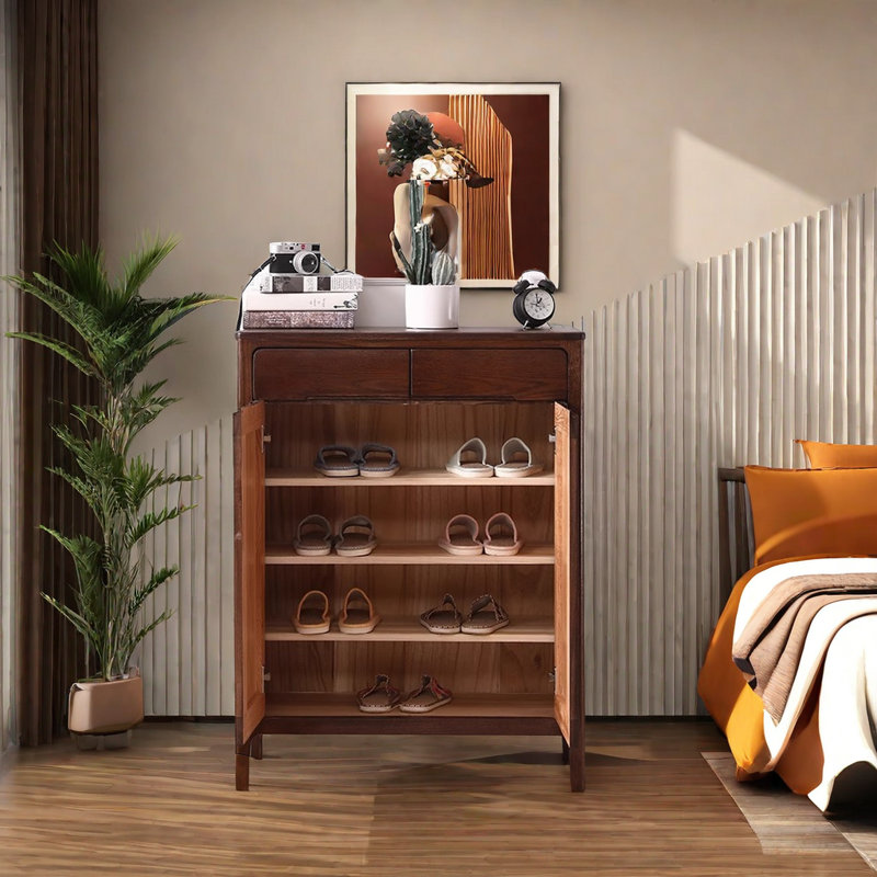 All Solid Wood Shoe Cabinet Modern Simple 16 Pair Solid Wood Shoe Storage Cabinet