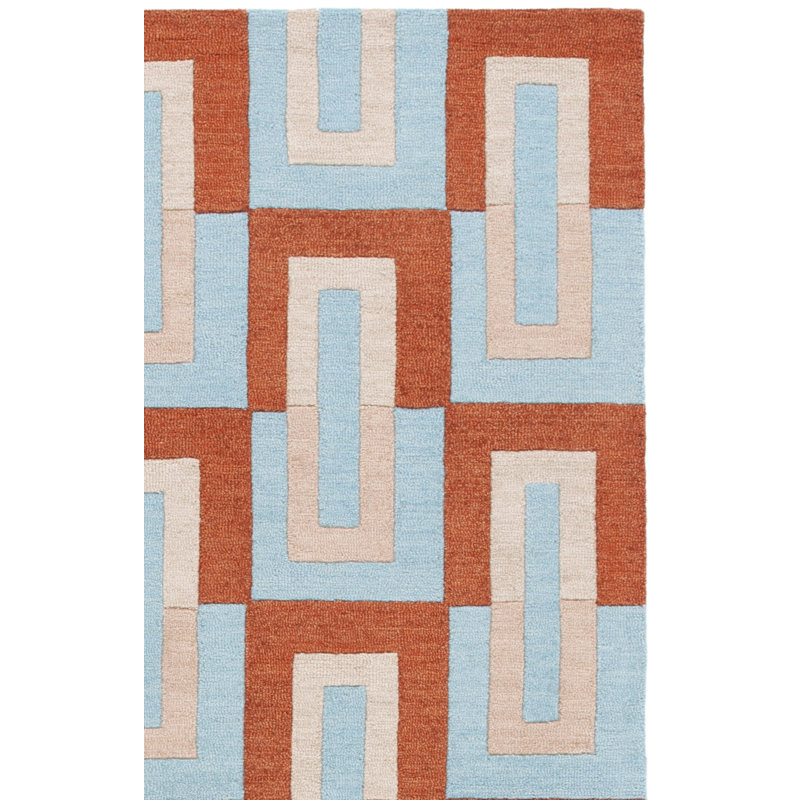 Tapis en laine / coton touffeté à la main Nickonovitz bleu clair / rouille, Rectangle 3 po x 5 po
