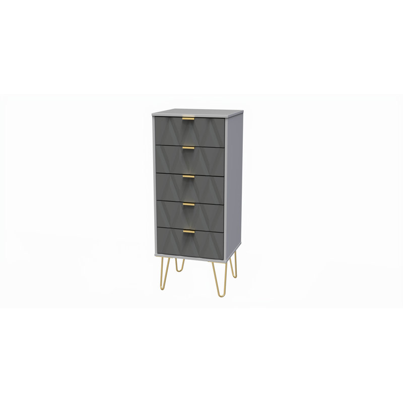 Baturhan 5 Drawer Bedside Cabinet (Ready Assembled), Shadow Matt/Grey