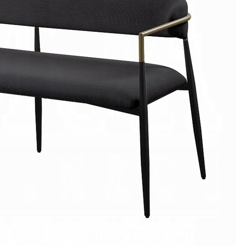 Vonn Long Bench, 62 Inch, Chenille, Padded Backrest, Metal Legs, Black