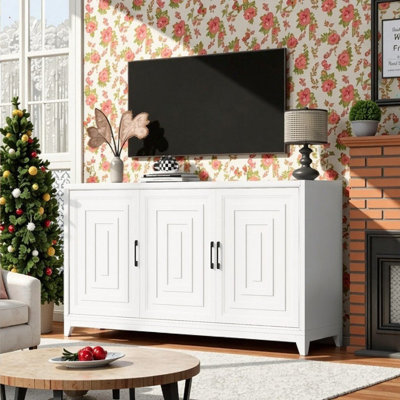 Meuble télé 65 po avec pieds en bois massif et deux armoires de rangement l 59 po