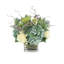 Assorted Hydrangea, Lamb''s Leaf And Vine Arranged In A Square Glass Vase