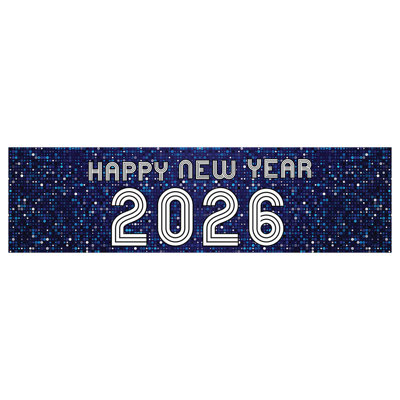 Happy New Year Banner 20xx, Blue Futuristic Digital Design, Hanging Banner Sign With Glue Dots