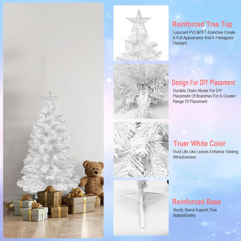Mini-arbre de Noël artificiel blanc de 3 pi pour la maison, le bureau, la décoration intérieure et extérieure, la décoration des Fêtes, les charnières en métal faciles à assembler et la base pliable.
