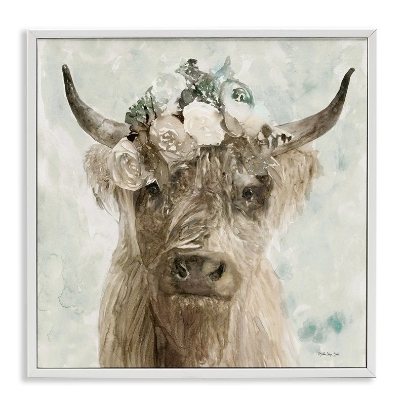 Art de giclée de bison doux avec couronne florale par Stellar Design Studio, H 24 po x l 24 po