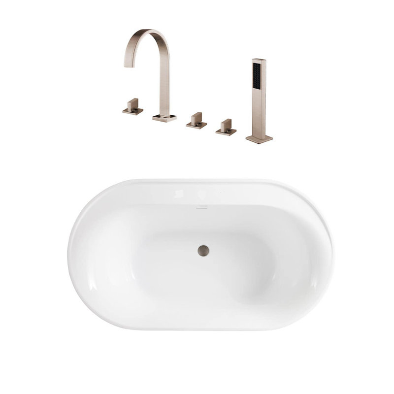 66'' x 32.5'' Freestanding Soaking Acrylic Bathtub, Silver/Brown