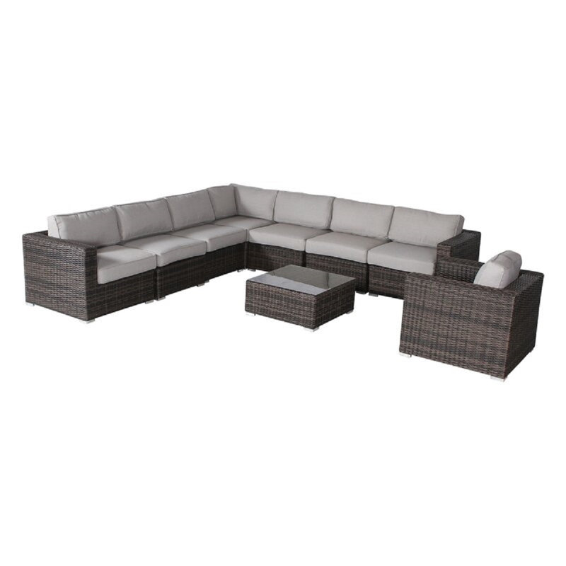 Thorkil Fully Assembled Wicker 7 - Person Seating Group with Cushions, Espresso, Olefin Gray