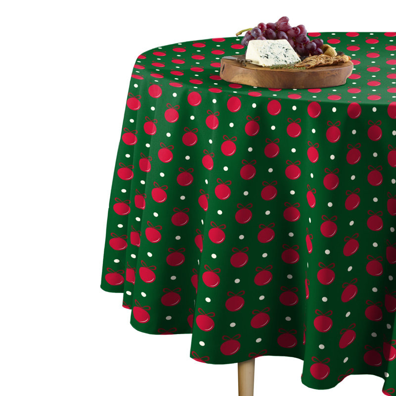 Pittala Christmas Ornaments Round Tablecloth, 70" x 70", Green