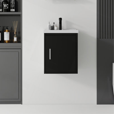 Meuble-lavabo suspendu de 40 cm (16 po), armoire murale en contreplaqué avec lavabo en céramique et portes à fermeture en douceur pour petites salles de bain