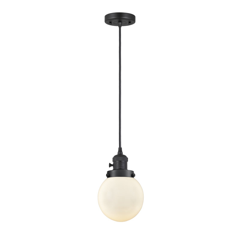 Luminaire suspendu sphère 1 lumière Lorri, Blanc mat, H 129,25 po x l 6 po x P 6 po, Noir mat