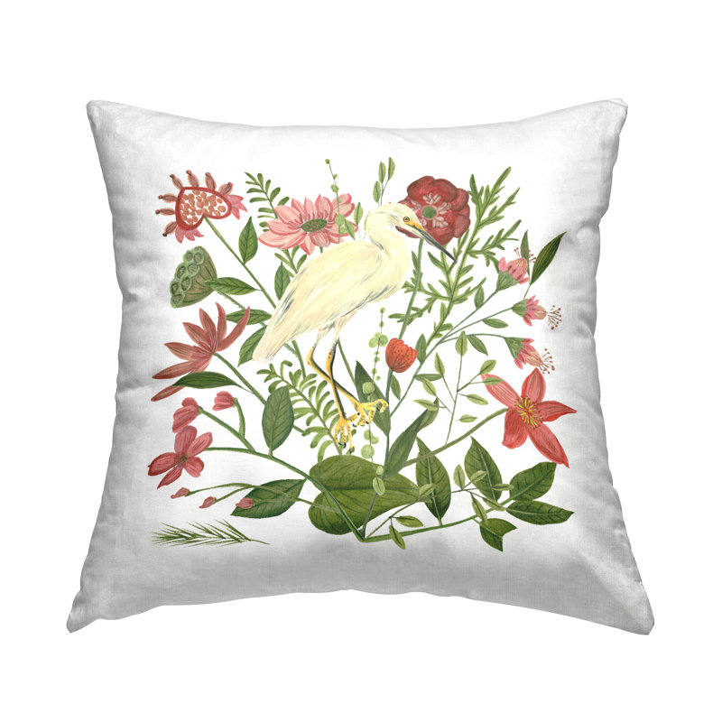 Coussin décoratif imprimé de fleurs nautiques et aigrette par Melissa Wang