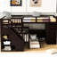 Lit superposé au-dessus d'un lit double, 3 tiroirs, bureau portable, garde-robe - conçu avec tête de lit et lattes pour matelas en forme de L