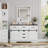 GarveeHome Farmhouse Dresser Chest, 52" Wide Rustic Dresser Organizer with 6 Drawers, 2 Sliding Barn Doors and Lighted Mirror for Bedroom Living Room Dining Room, Dark Brown + Antique White