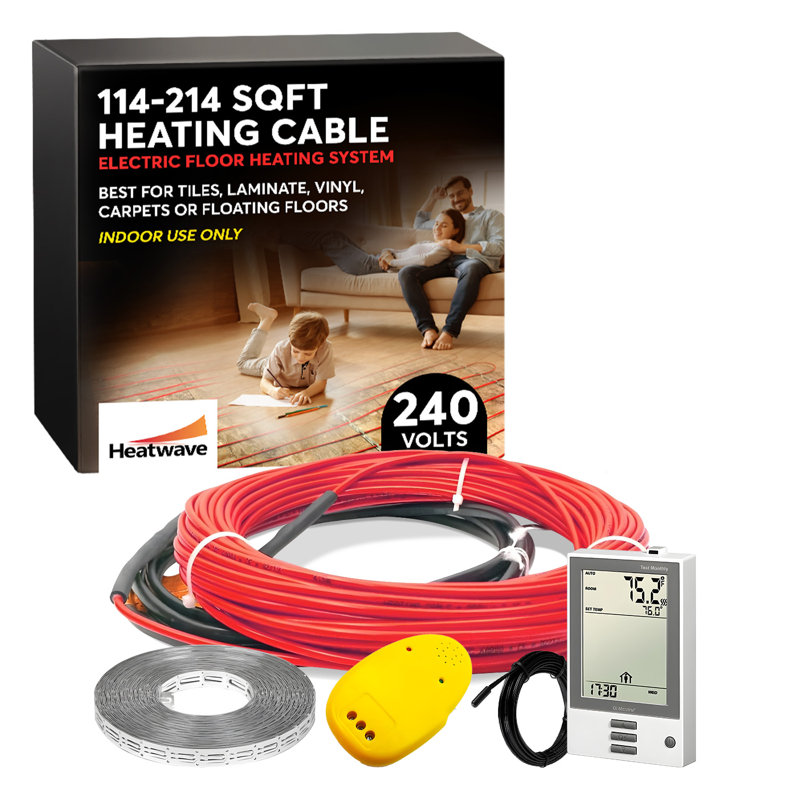 Câble chauffant pour plancher chauffant 240V avec thermostat de défaut à la terre HeatWave, 564 pi
