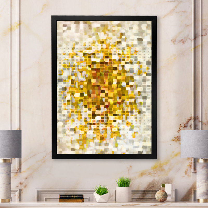 'Glam Yellow Explosion Blocks' - Picture Frame Print on Canvas, Black Framed, 46" H x 36" W x 1.5" D