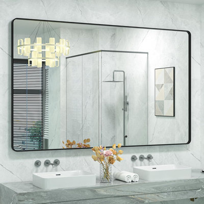 1.18" Deep Rounded Corner Rectangular Bathroom Wall Mirror with Premium Tempered Glass & Aluminum Alloy Framed