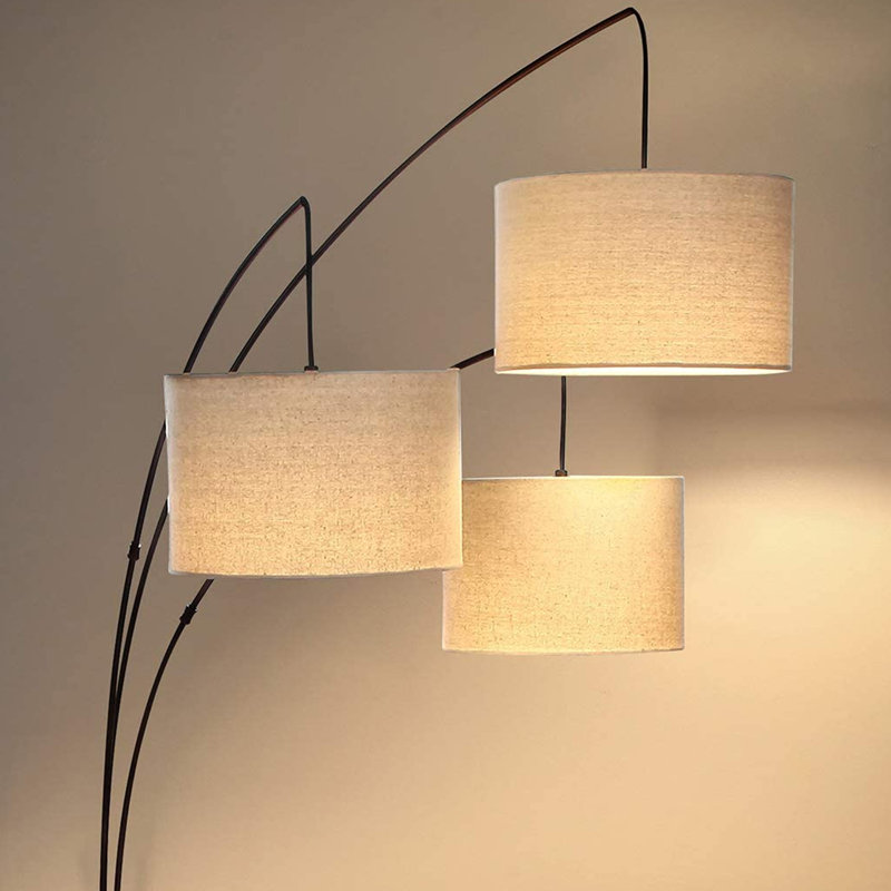Trilage 84 in. Mid-Century Modern 3-Light Adjustable LED Floor Lamp with 3 Fabric Drum Shades, Bronze