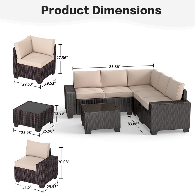 Ensemble de meubles de patio 6 pièces, Beige, Marron foncé