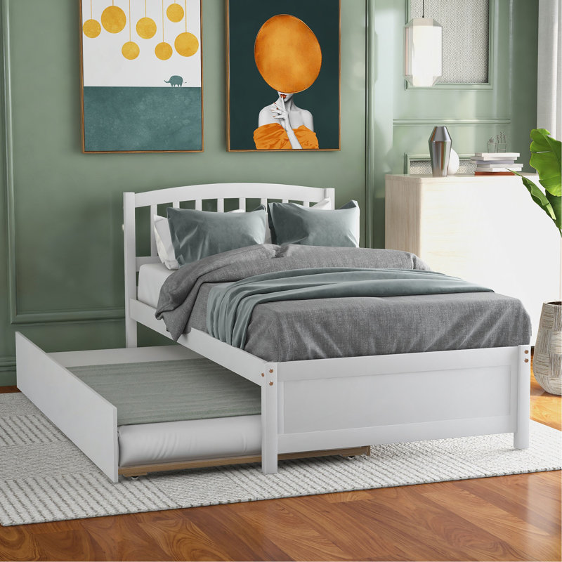 Structure de lit simple avec lit gigogne en bois, blanc