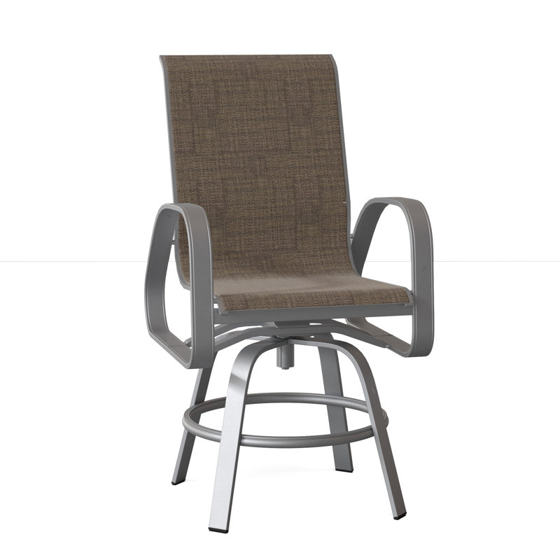 Primera Outdoor Dining Armchair, Textured Silver, Bailey Sand Stripe Sunbrella®