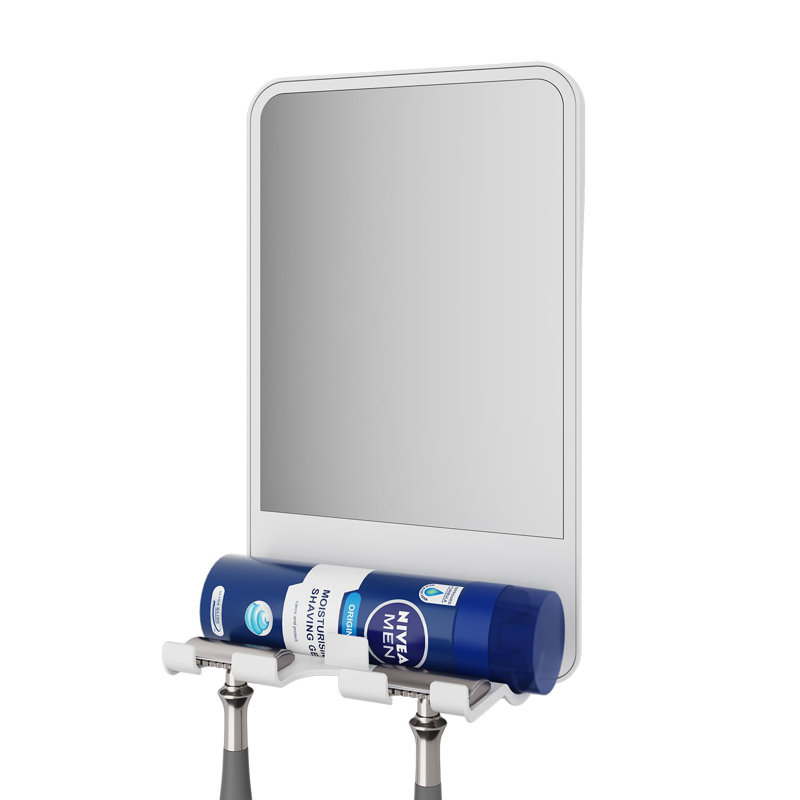Shower Mirror For Shaving Fogless With Multifunctional Storage For Razor And Shaving Foam Canister, Adjustable Angle Mirror