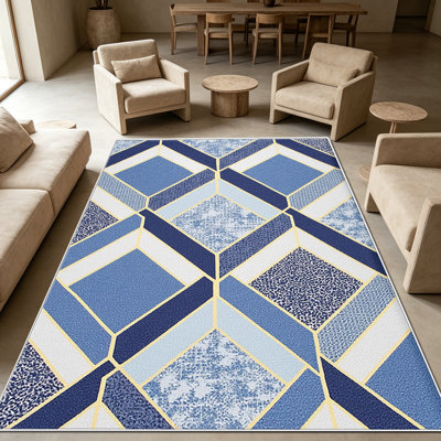 Tapis 1pc bleu et blanc, élégant tapis décoratif polyvalent, facile à nettoyer et à entretenir, meuble idéal pour la chambre à coucher, le salon, le couloir, le vestibule, le dortoir et le bureau afin de rafraîchir l'ambiance intérieure de votre maison