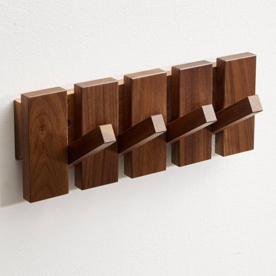 Walnut Modern Piano Coat Rack - Wall Mounted with 4 Hooks, Space-Saving Entryway Hanger