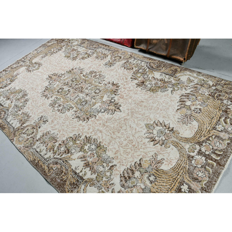 Grand tapis beige tissé à la main Oushak