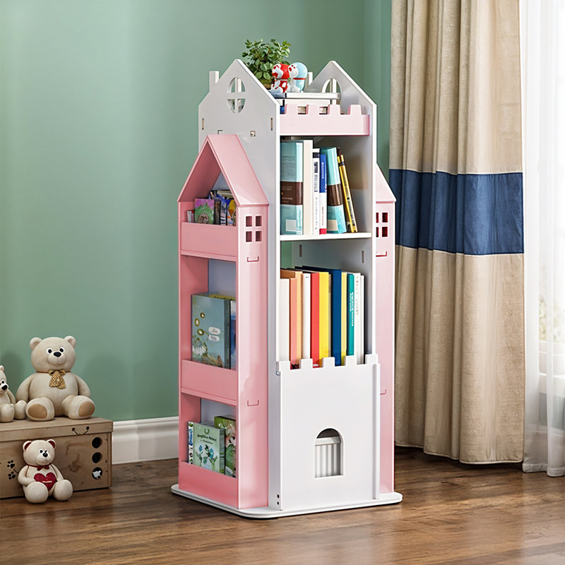 45cm W Floating Shelf Bookcase, White/Pink, (4 Shelves) 106cm. H x 45cm. W x 45cm. D