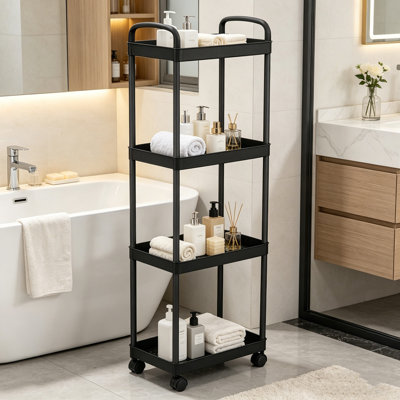 Chariot utilitaire roulant en plastique à 4 niveaux avec poignée, chariot de rangement multifonctionnel pour bureau, salon, cuisine, organisateur de rangement mobile avec roues, blanc